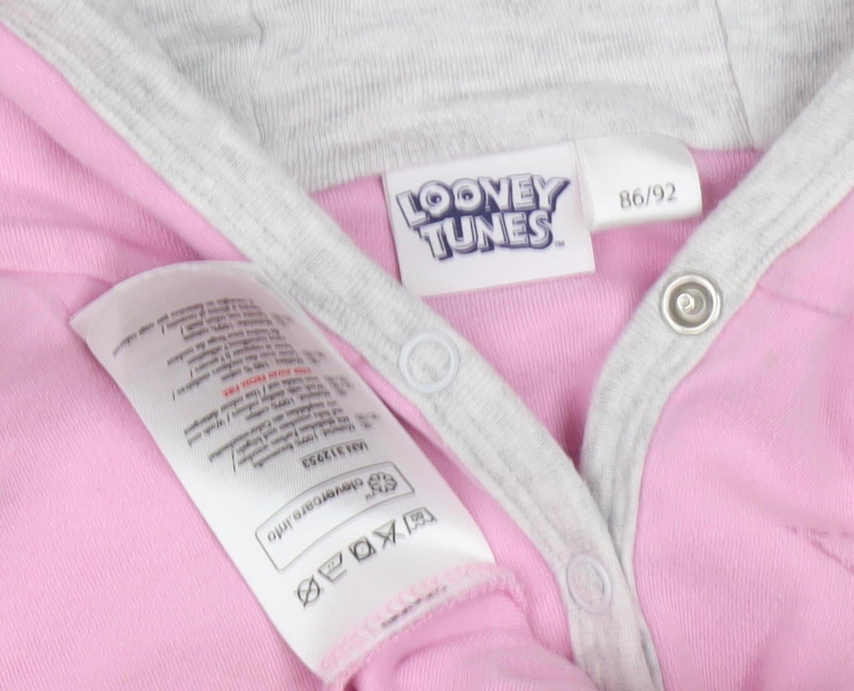 Close-up detail of Looney Tunes girls’ pink full zip hoodie, size 1-2, years, casual