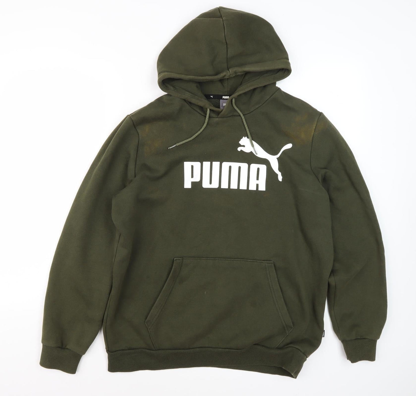 Puma Men's Green Hoodie M - Logo, Fleece Pullover