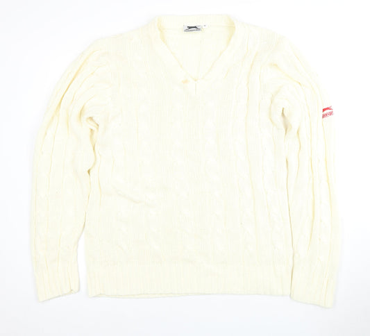Slazenger Men's Ivory XL V-Neck Cable Knit Jumper