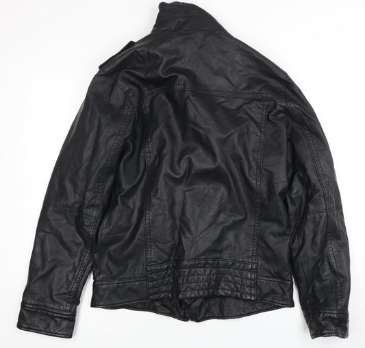 Hollister Men's Black Leather Motorcycle Jacket S