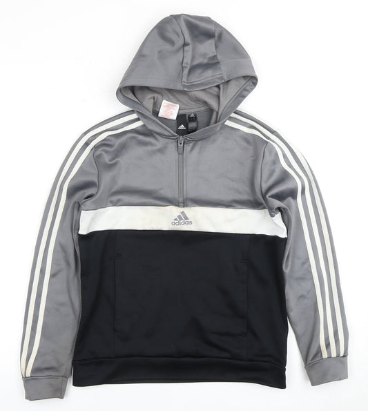 Adidas Boys Grey and Black Pullover Hoodie, M