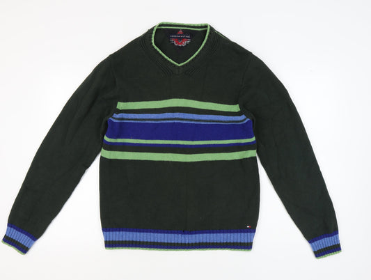 Tommy Hilfiger Men's Green L Striped Pullover Jumper