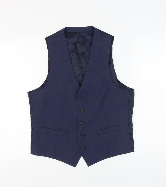 DKNY Men's Blue Wool Waistcoat, Size 40R, Formal Wear