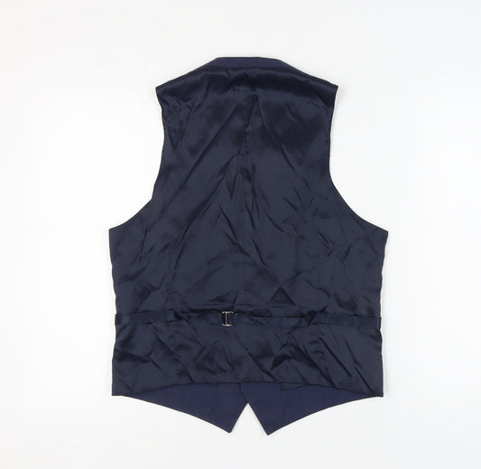 DKNY Men's Blue Wool Waistcoat, Size 40R, Formal Wear