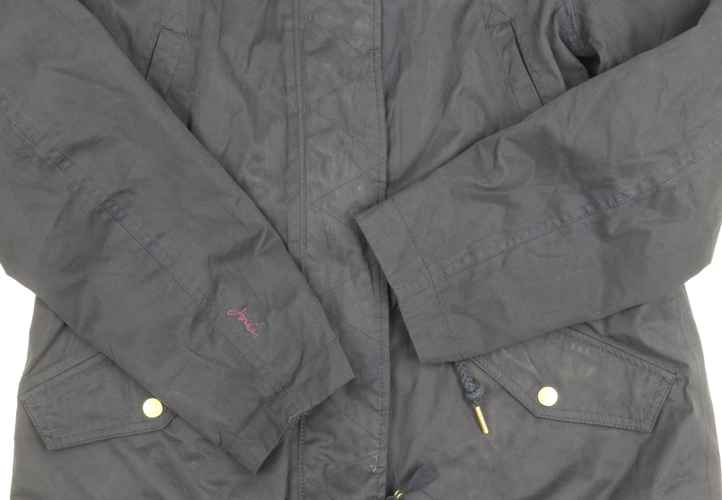 Joules Women's Blue Parka Coat, Size 10, with Fur Trim