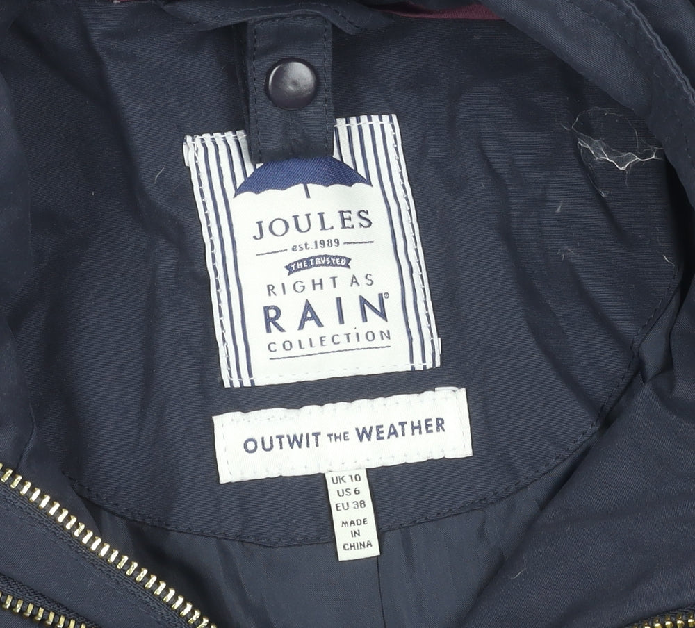 Joules Women's Blue Parka Coat, Size 10, with Fur Trim