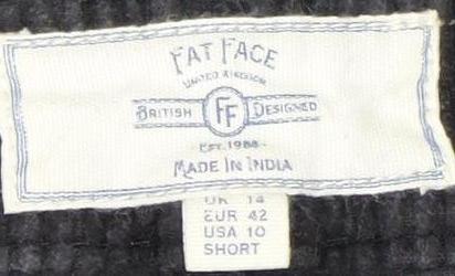Fat Face Women's Black Corduroy Cropped Trousers Size 14