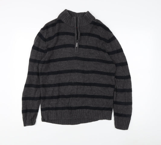Pierre Cardin Men's Grey Striped Pullover Jumper, S