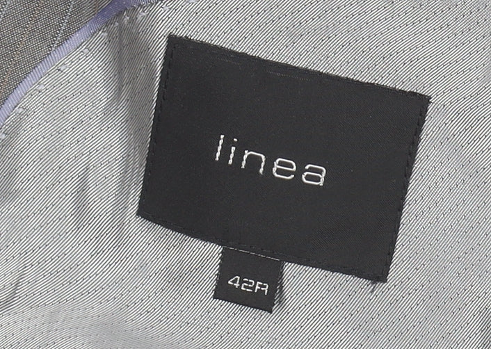 Brand and care label for Linea Men's Grey Striped Blazer, size 42R