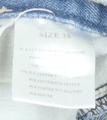 Brand and care label for Vintage Jeans Men's Straight Blue Denim, size 38