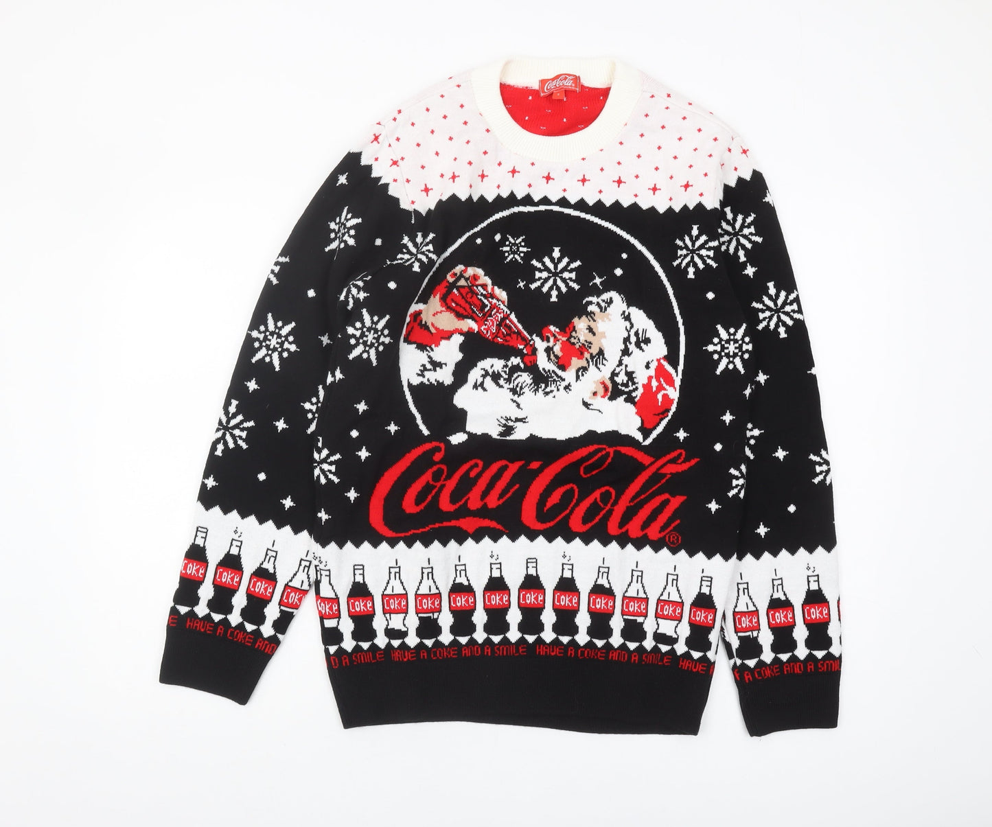 Coca-Cola Men's Black Christmas Jumper, Size S, Crew Neck