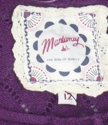 Brand and care label for Mantaray Women's Purple Striped Cardigan, size 12
