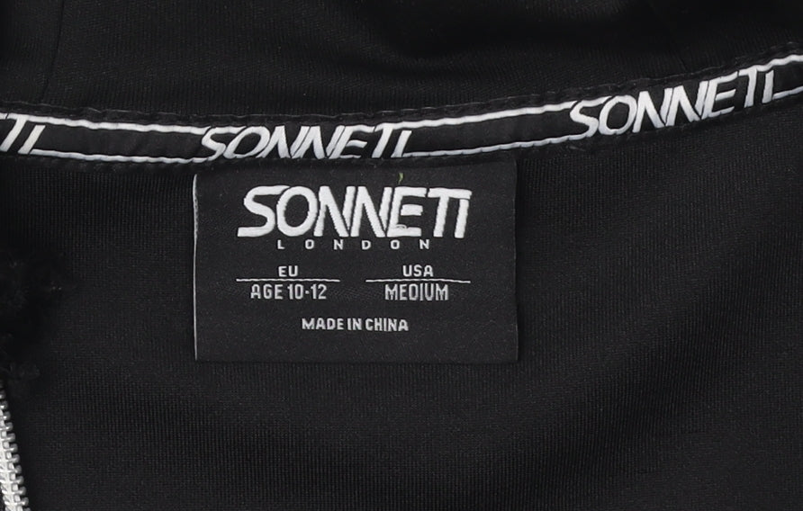 Close-up detail of Sonneti boys’ black m full zip hoodie