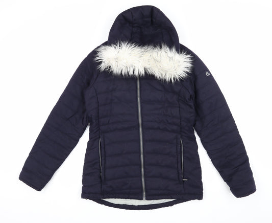Craghoppers Women's Blue Puffer Jacket Size 10 with Fur Trim