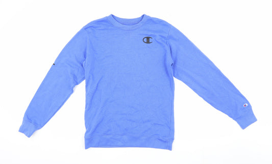 Additional front view of Champion boys’ blue pullover sweatshirt, size L, logo accents