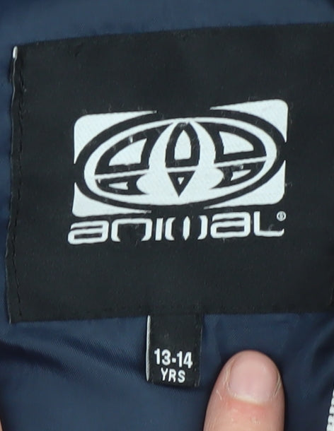 Brand and care label for Animal boys’ blue bodywarmer 13-14 years