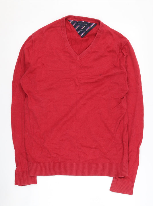 Tommy Hilfiger Men’s Red V-Neck Pullover Jumper M