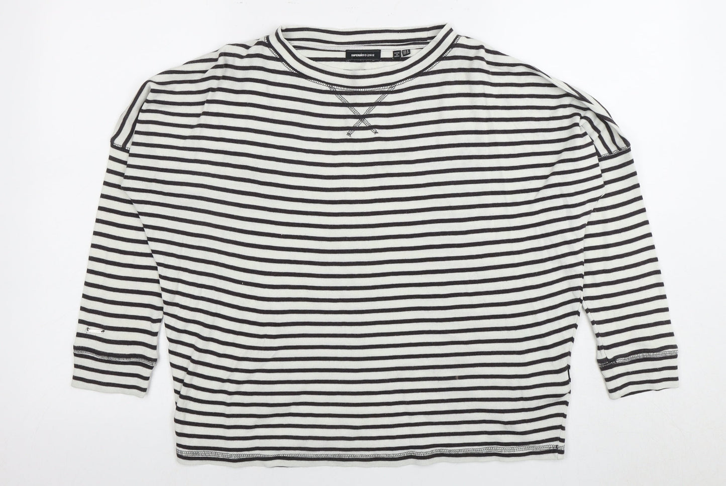 Superdry Women's Black White Stripe Jersey Top Size 4