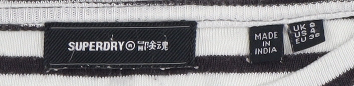 Superdry Women's Black White Stripe Jersey Top Size 4