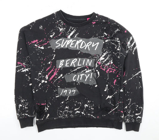 Womens UK S Regular Superdry Black Pullover Sweatshirt