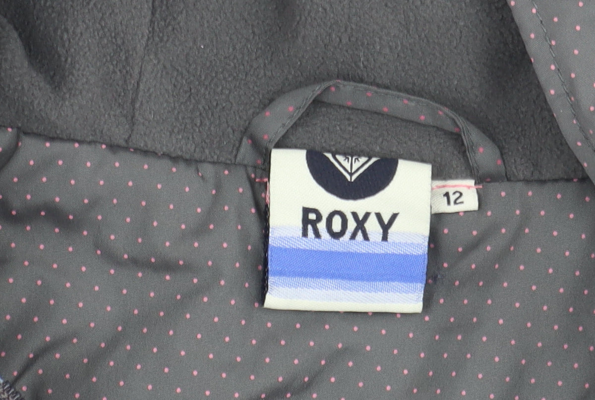 Close-up detail of Roxy girls’ grey windbreaker jacket 12 years