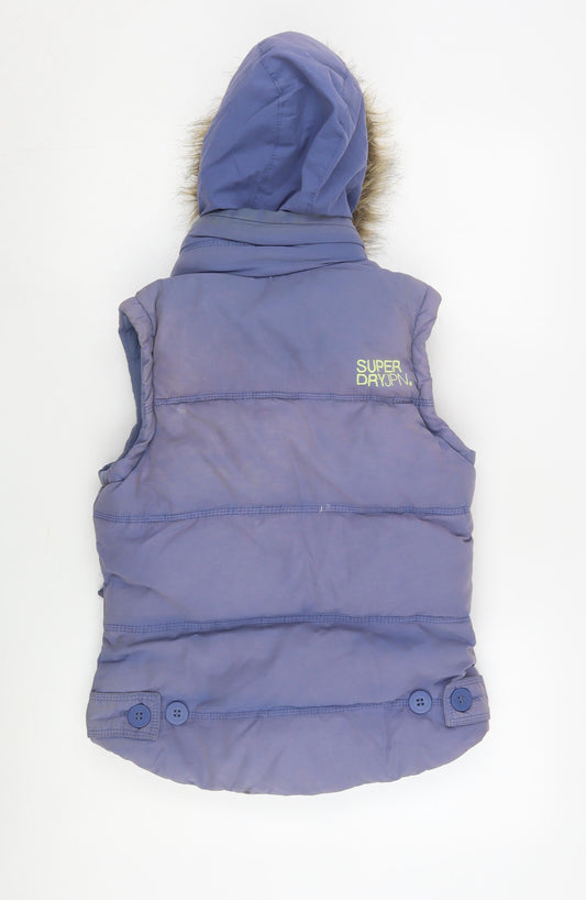 Superdry Women's Blue Hooded Gilet - Size S, Casual Warm Wear