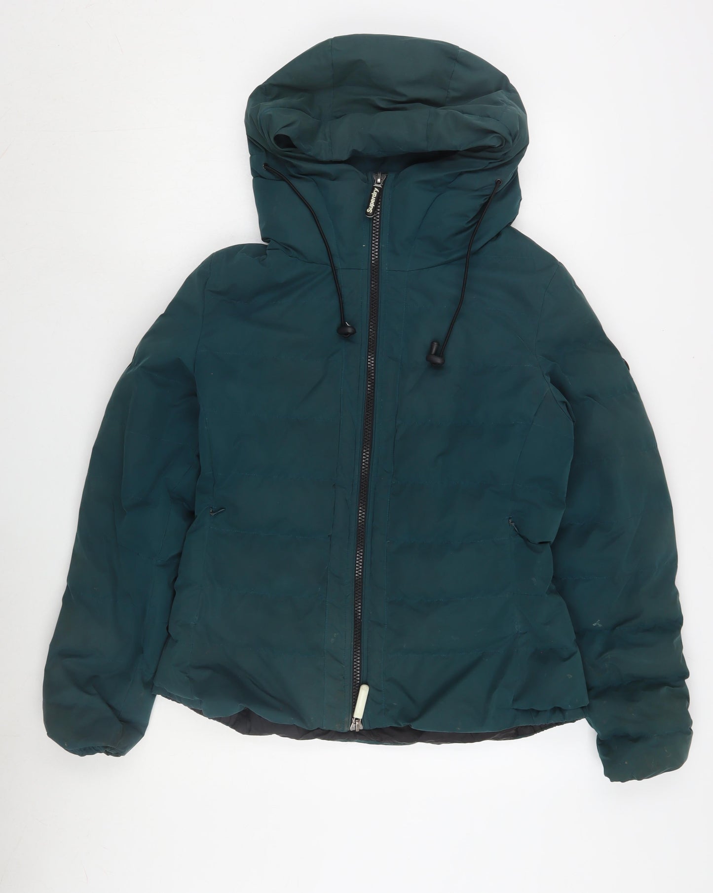 Superdry Women’s Green Puffer Jacket Size 14 Hooded