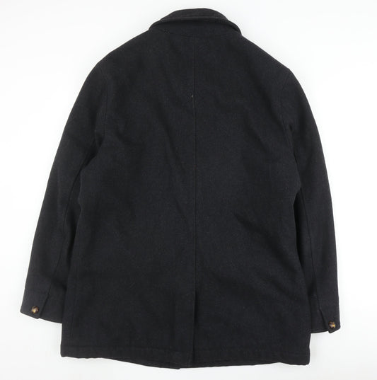 Howick Men's Black Wool Coat, Size L, Button Closure