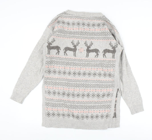 Fat Face Women's Grey Reindeer Jumper Size 12