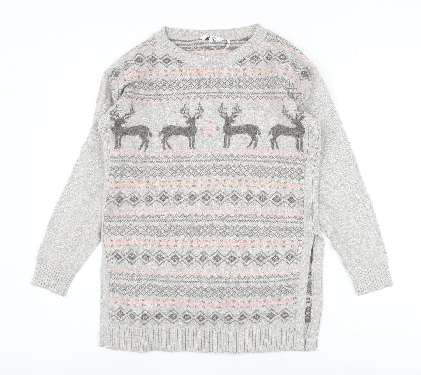 Fat Face Women's Grey Reindeer Jumper Size 12