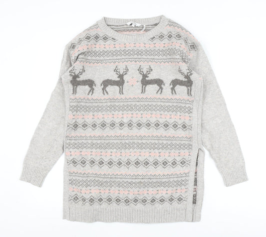 Fat Face Women's Grey Reindeer Jumper Size 12
