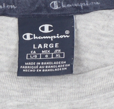 Champion Men's Grey Crew Neck T-Shirt, Size L, Logo