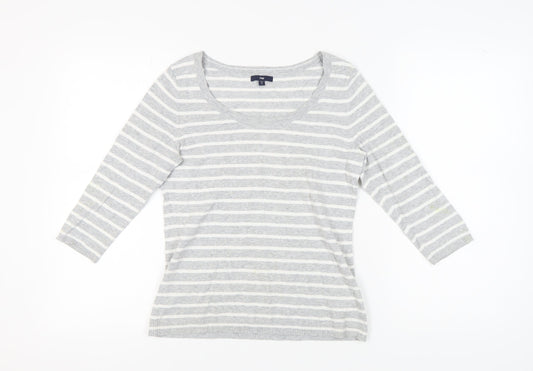 Gap Women's Grey Striped 3/4 Sleeve T-Shirt, Size S