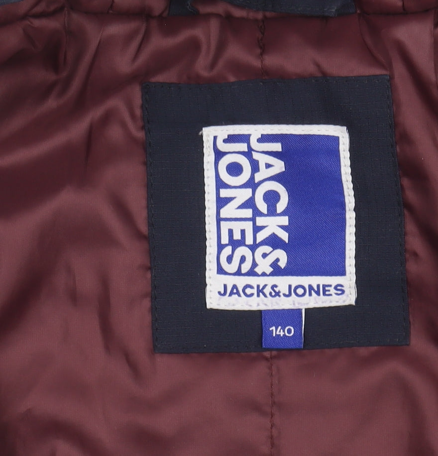 Close-up detail of Jack & Jones boys’ multicoloured puffer jacket, size 12