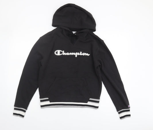 Champion Women's Black Hoodie Size S, Logo, Drawstring