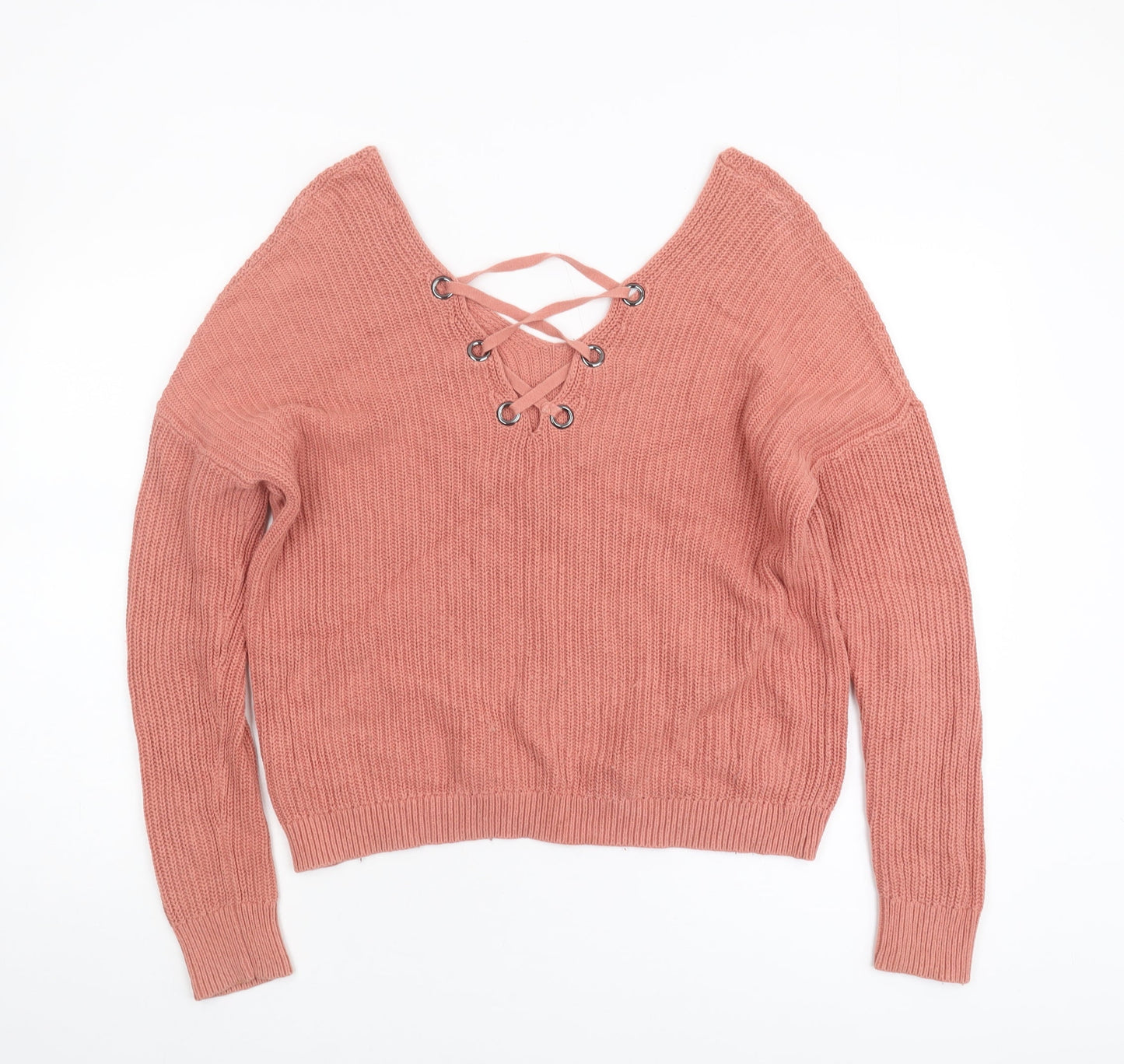 Karen Millen Women's Pink V-Neck Knit Jumper - M