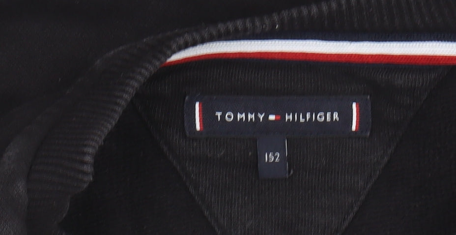 Brand and care label for Tommy Hilfiger boys’ black logo sweatshirt -, size S