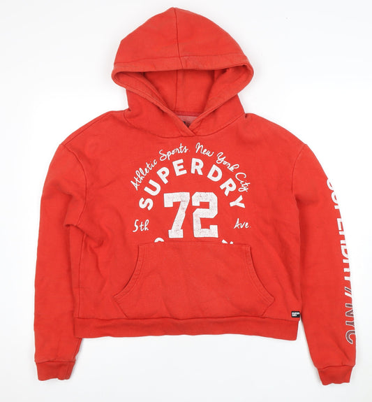 Superdry Women's Red Pullover Hoodie Size S, Logo, Fleece