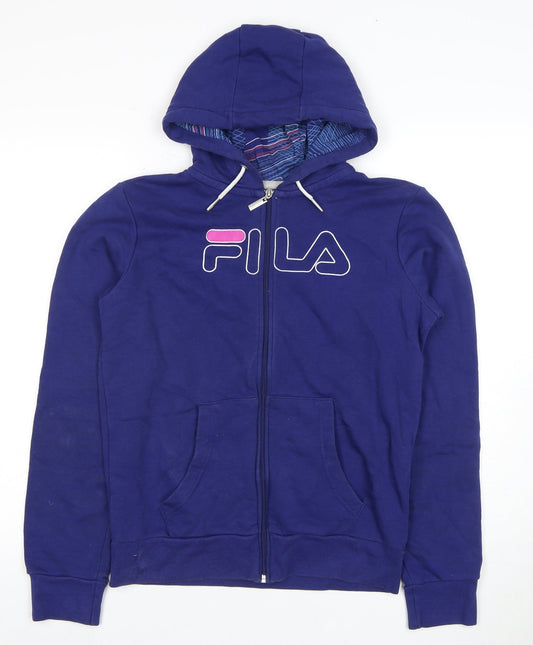 FILA Women's Blue Full Zip Hoodie - L, Logo, Casual