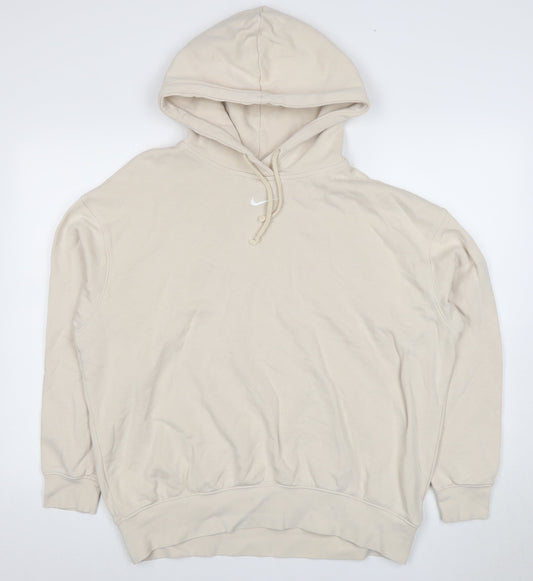 Nike Beige Unisex Hoodie M - Casual Logo Pullover