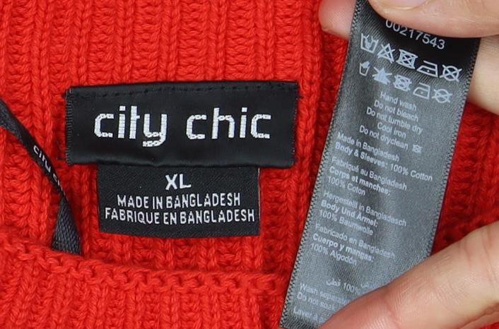 Close-up detail of City Chic Red High Neck jumper XL