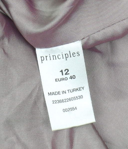 Brand and care label for Principles Women's Purple Suit Jacket, size 12