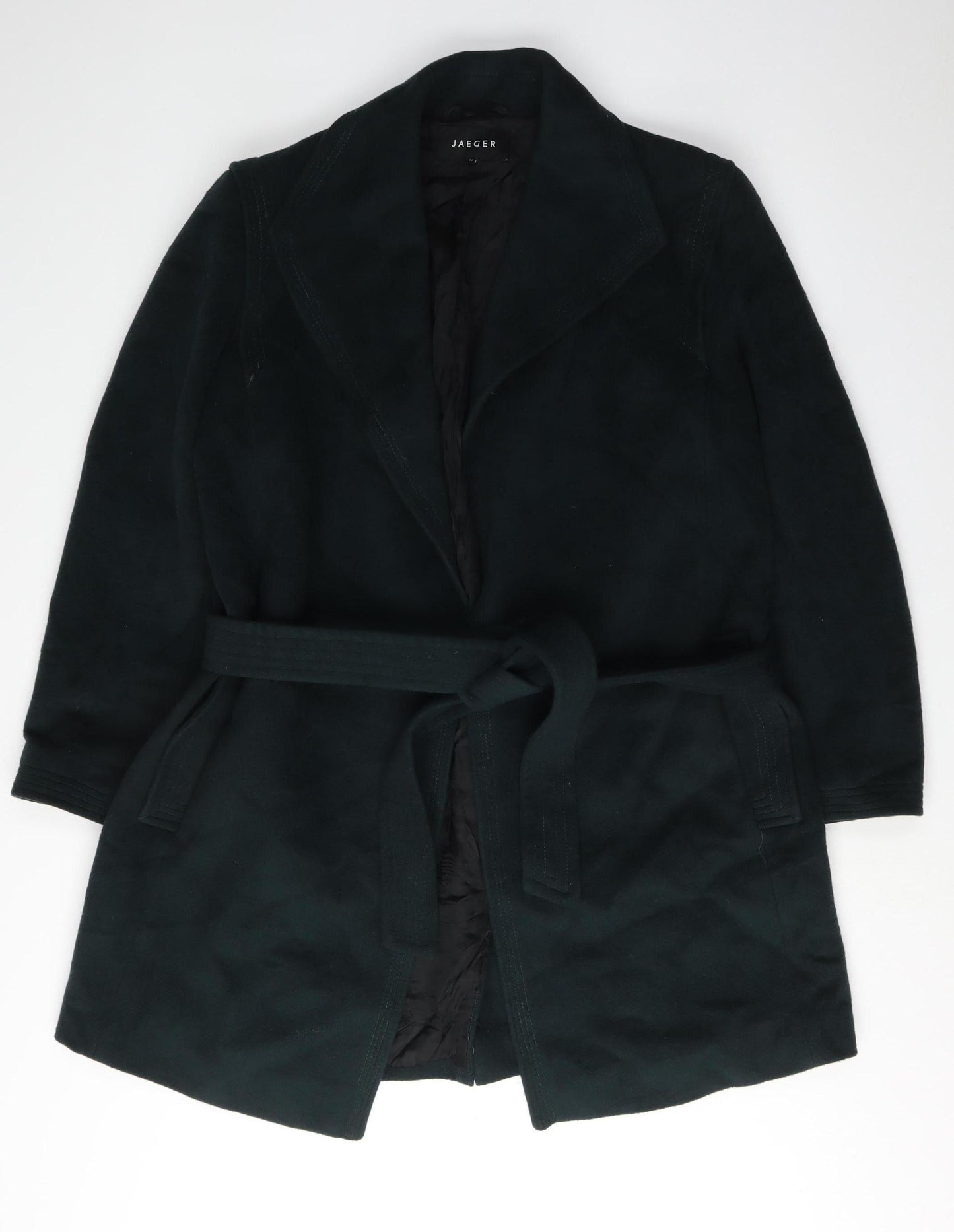 Jaeger Women's Black Wool-Blend Belted Overcoat Size 14