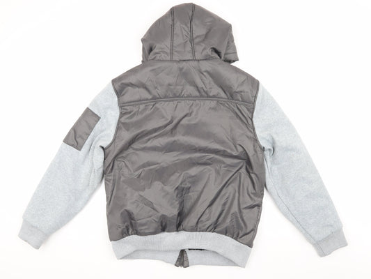 Fabric Men's Grey Bomber Jacket M Hooded Autumn