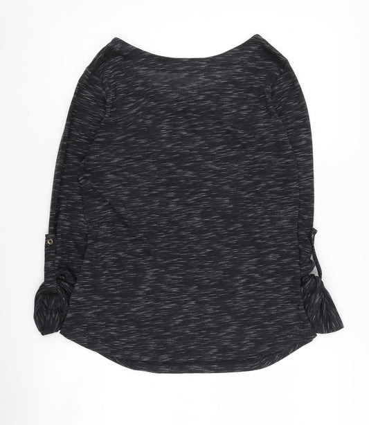 Active USA Women's Black 3/4 Sleeve Top, L, Zip Accent