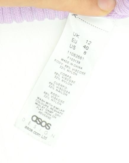 Close-up detail of ASOS Women’s Purple Ribbed Collared Top