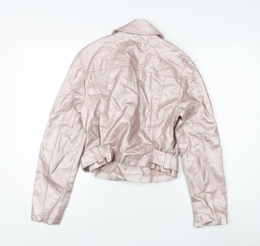 New Look Women's Pink Cropped Motorcycle Jacket UK 12