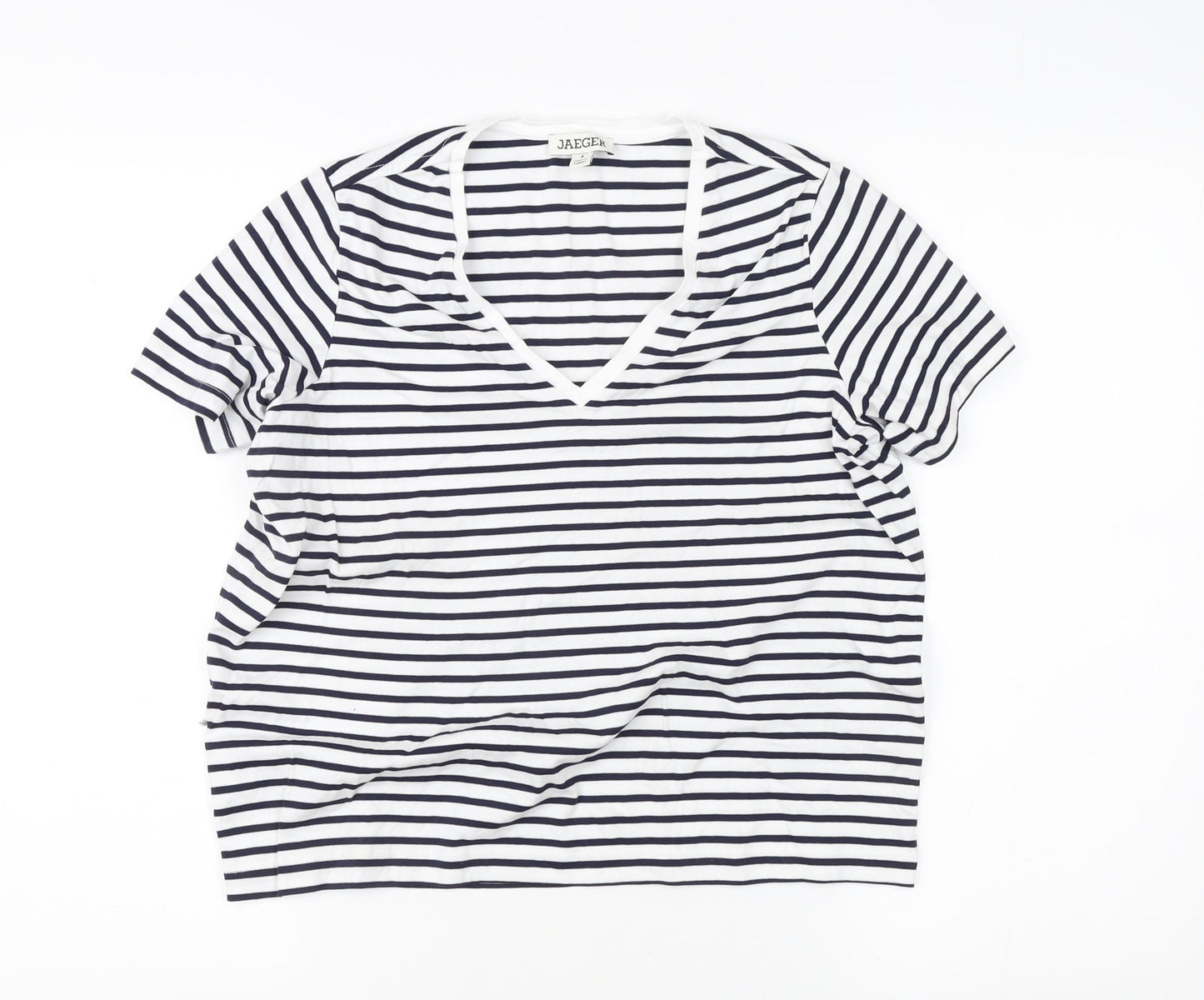 Jaeger Women's White Striped V-Neck T-Shirt