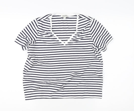 Jaeger Women's White Striped V-Neck T-Shirt