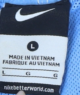 Brand and care label for Nike Men's Blue Board Shorts L Elastic Drawstring Fit